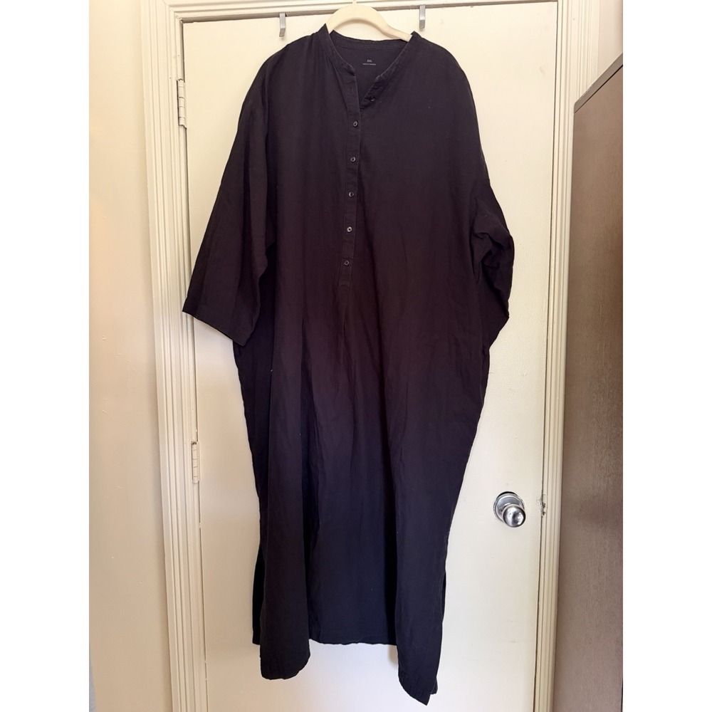 Black Cotton Lagenlook A Line Tunic Size 2X Oversized Boho Dress Pockets Hippie